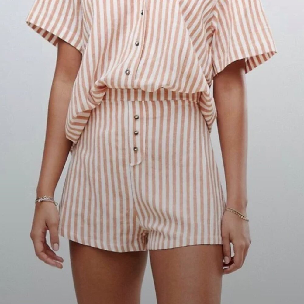 Zulu and Zephyr Shorts + Button Up Shirt Set Rust Stripe